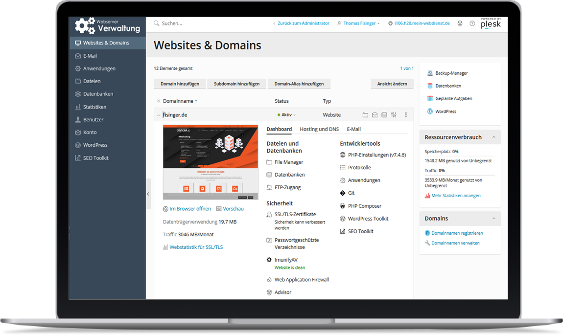 FISINGER.de Plesk Webhosting